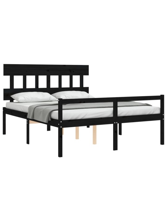 Postel s čelem pro seniory černý King Size masivní dřevo