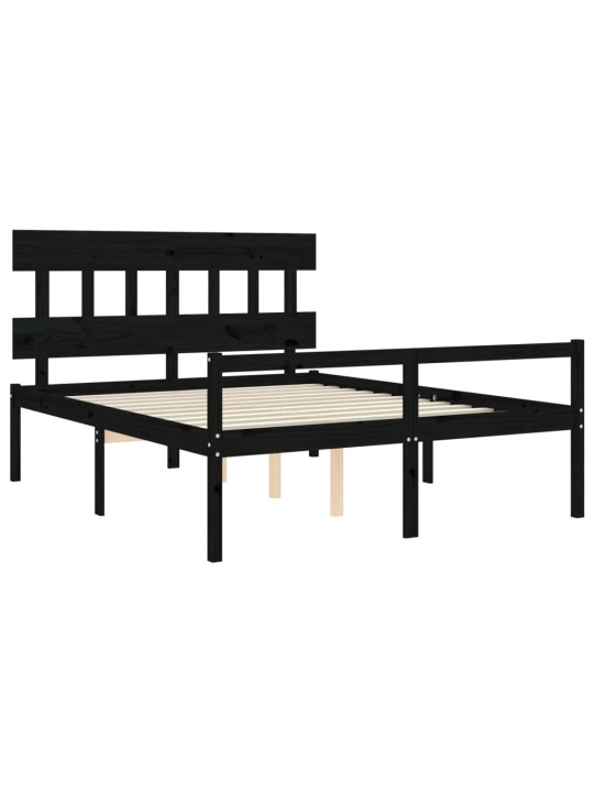 Postel s čelem pro seniory černý King Size masivní dřevo