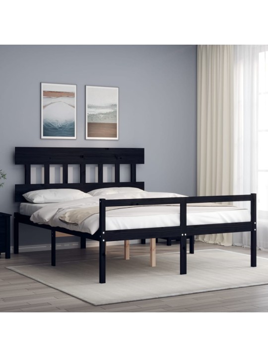 Postel s čelem pro seniory černý King Size masivní dřevo