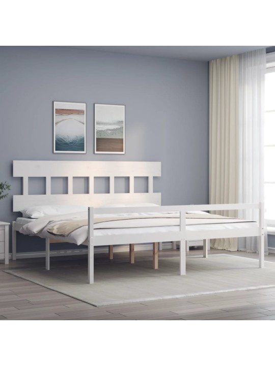 Postel s čelem pro seniory bílý Super King Size masivní dřevo