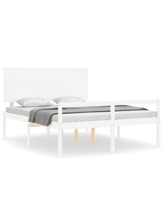Postel s čelem pro seniory bílý King Size masivní dřevo