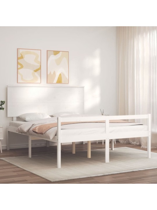 Postel s čelem pro seniory bílý King Size masivní dřevo