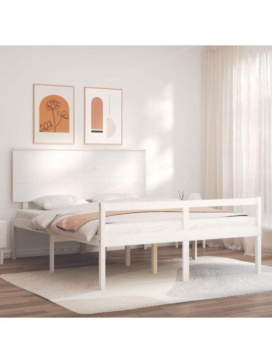 Postel s čelem pro seniory bílý King Size masivní dřevo