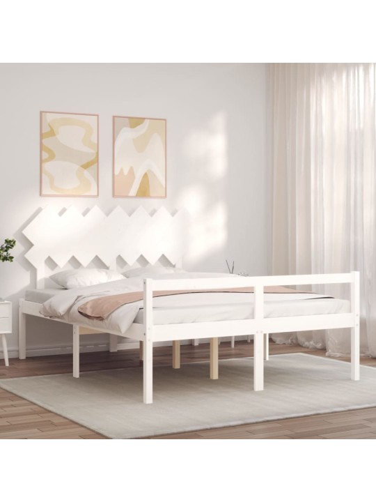 Postel s čelem pro seniory bílý King Size masivní dřevo