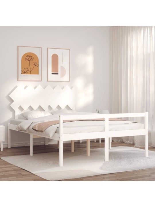 Postel s čelem pro seniory bílý King Size masivní dřevo