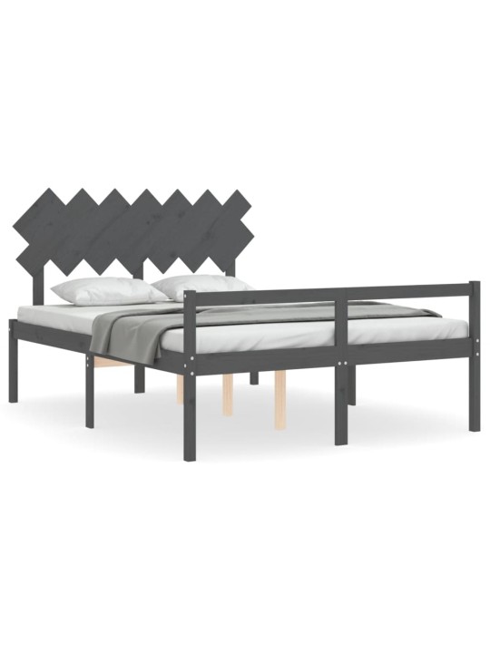 Postel s čelem pro seniory šedý King Size masivní dřevo
