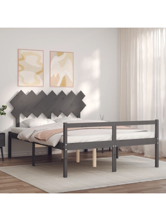 Postel s čelem pro seniory šedý King Size masivní dřevo