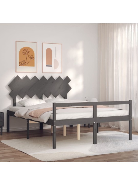 Postel s čelem pro seniory šedý King Size masivní dřevo