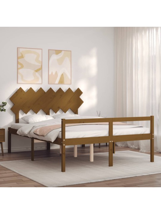 Postel s čelem pro seniory medově hnědý King Size masivní dřevo
