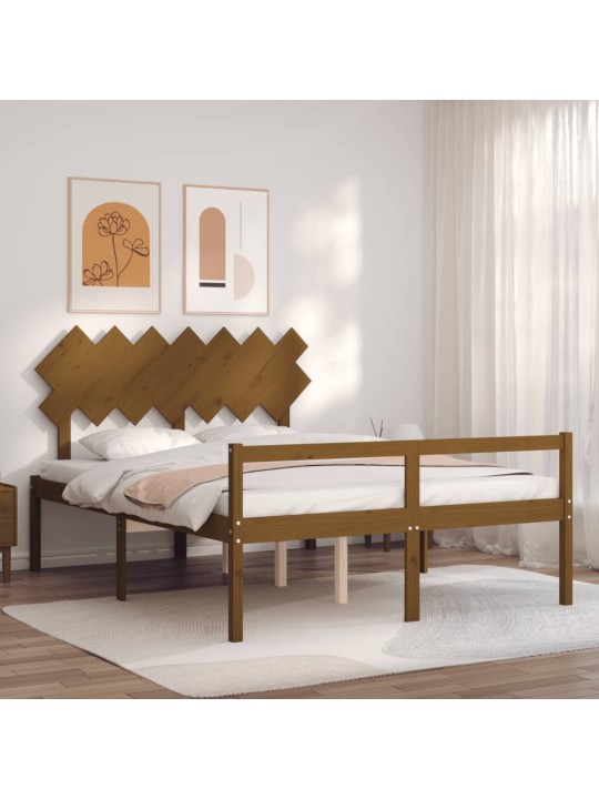 Postel s čelem pro seniory medově hnědý King Size masivní dřevo