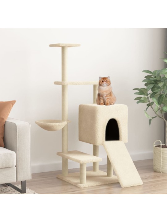 Škrabadlo pro kočky se sisalovými sloupky krémové 130,5 cm