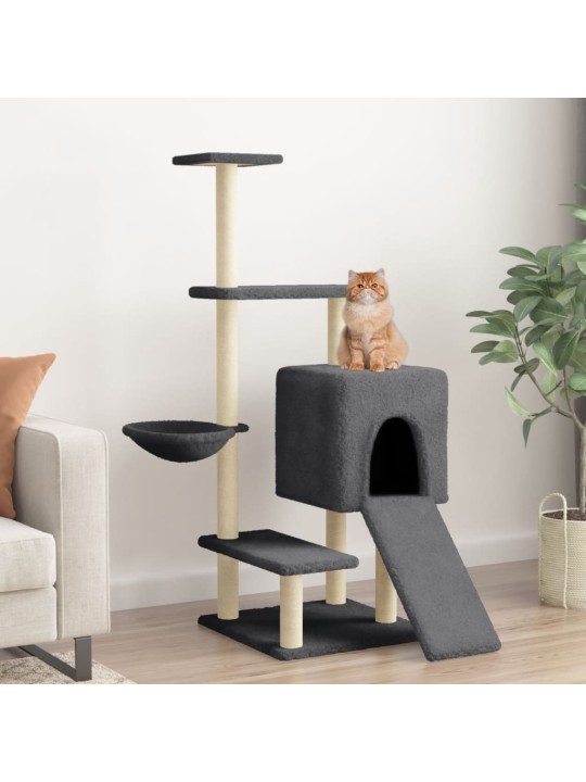 Škrabadlo pro kočky se sisalovými sloupky tmavě šedé 130,5 cm