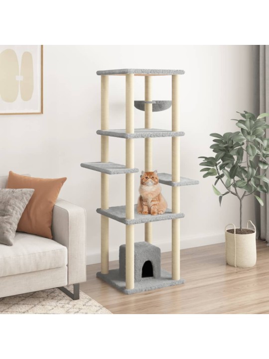 Škrabadlo pro kočky se sisalovými sloupky světle šedé 154 cm
