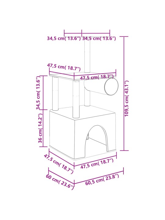 Škrabadlo pro kočky se sisalovými sloupky tmavě šedé 109,5 cm