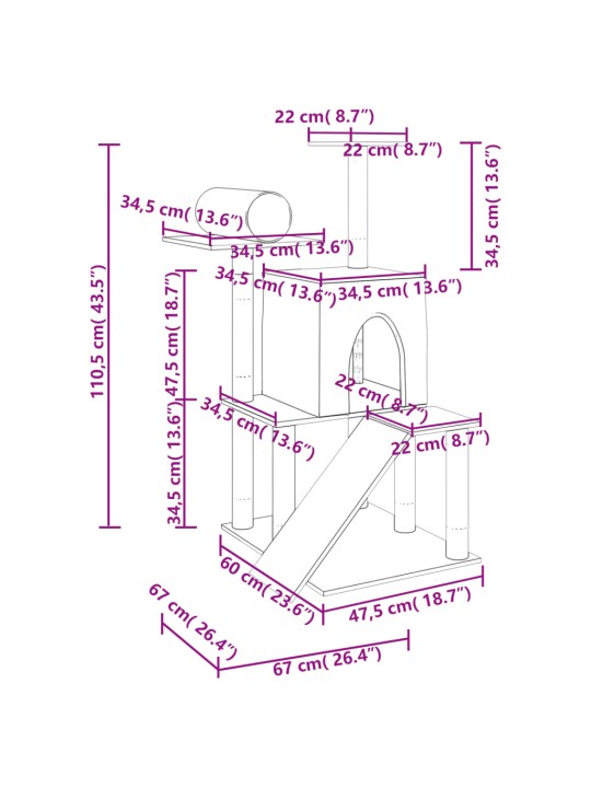 Škrabadlo pro kočky se sisalovými sloupky krémové 110,5 cm