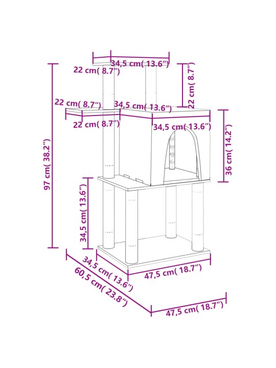 Škrabadlo pro kočky se sisalovými sloupky krémové 97 cm