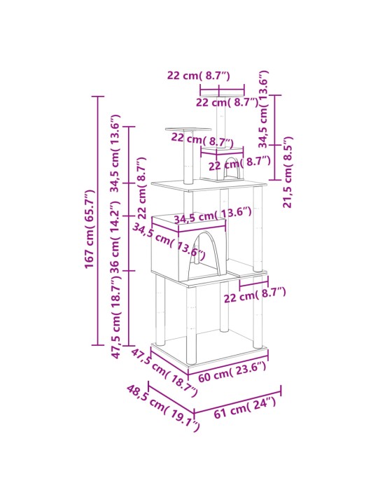 Škrabadlo pro kočky se sisalovými sloupky krémové 167 cm