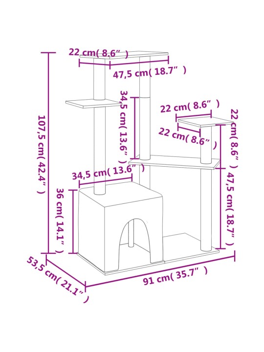 Škrabadlo pro kočky se sisalovými sloupky krémové 107,5 cm