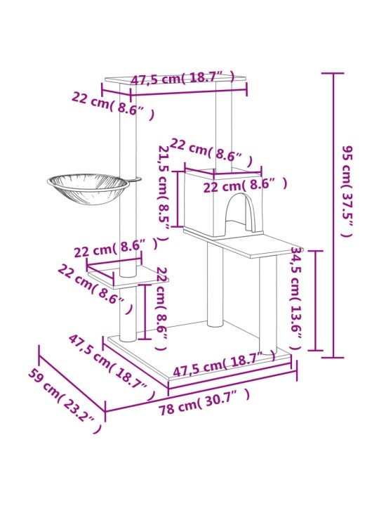 Škrabadlo pro kočky se sisalovými sloupky světle šedé 95 cm