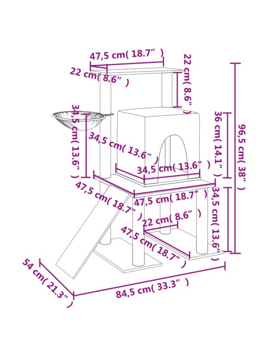 Škrabadlo pro kočky se sisalovými sloupky krémové 96,5 cm