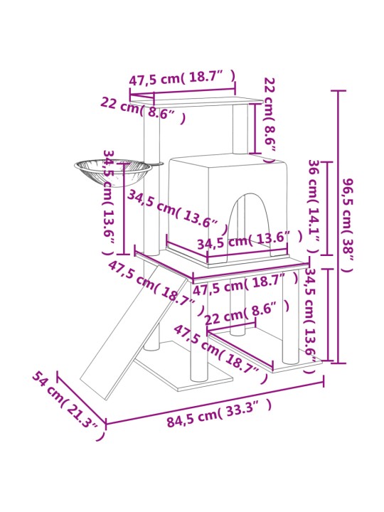 Škrabadlo pro kočky se sisalovými sloupky světle šedé 96,5 cm