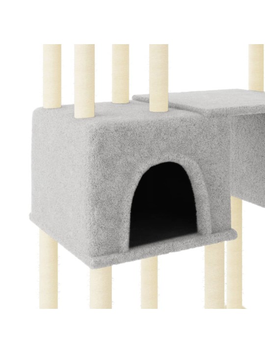 Škrabadlo pro kočky se sisalovými sloupky světle šedé 199 cm