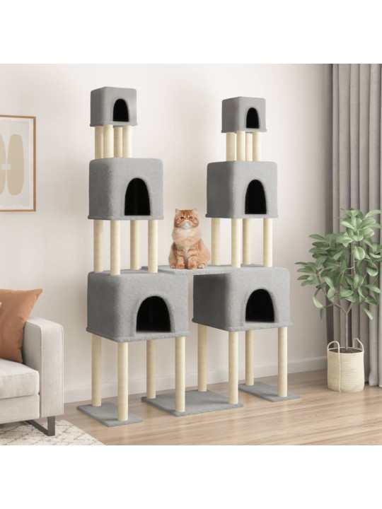 Škrabadlo pro kočky se sisalovými sloupky světle šedé 199 cm