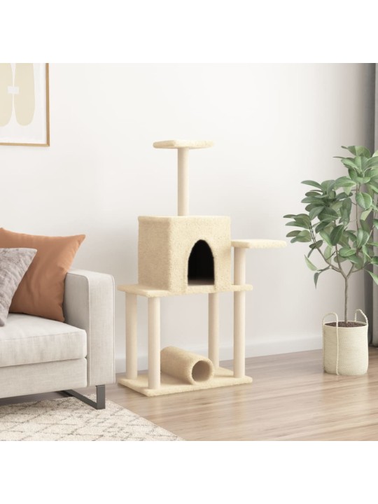 Škrabadlo pro kočky se sisalovými sloupky krémové 122 cm