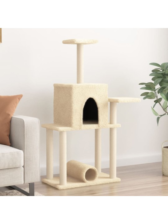 Škrabadlo pro kočky se sisalovými sloupky krémové 122 cm