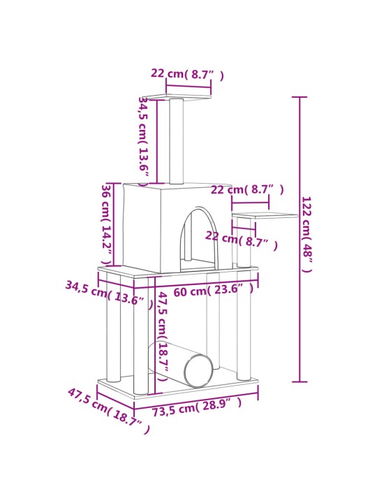 Škrabadlo pro kočky se sisalovými sloupky tmavě šedé 122 cm