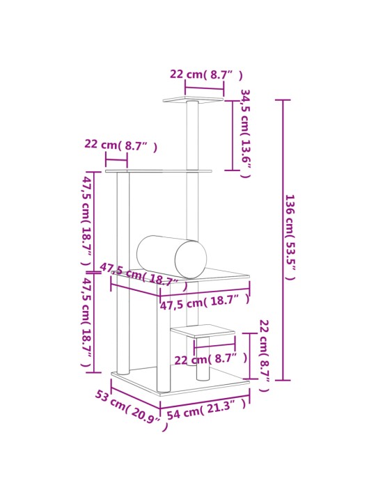 Škrabadlo pro kočky se sisalovými sloupky tmavě šedé 136 cm