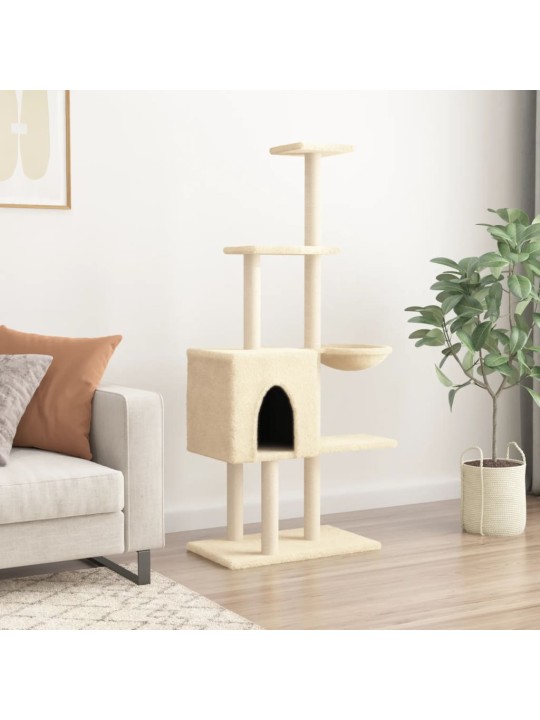 Škrabadlo pro kočky se sisalovými sloupky krémové 145 cm