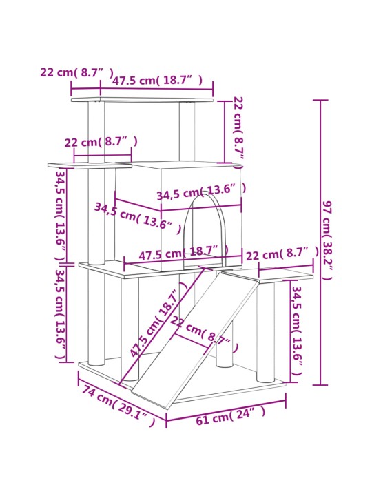 Škrabadlo pro kočky se sisalovými sloupky krémové 97 cm