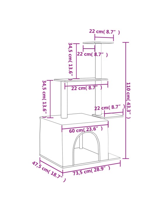 Škrabadlo pro kočky se sisalovými sloupky tmavě šedé 110 cm