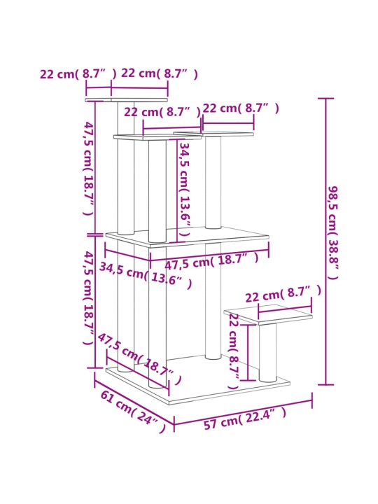 Škrabadlo pro kočky s plošinami krémové 98,5 cm