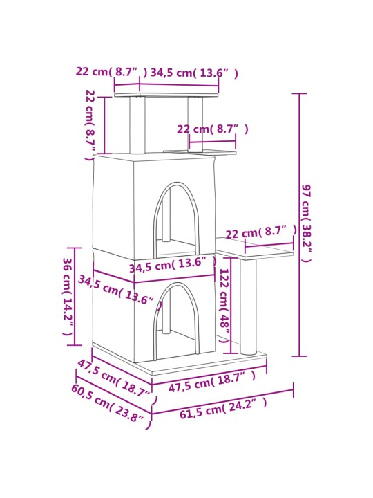 Škrabadlo pro kočky se sisalovými sloupky krémové 97 cm