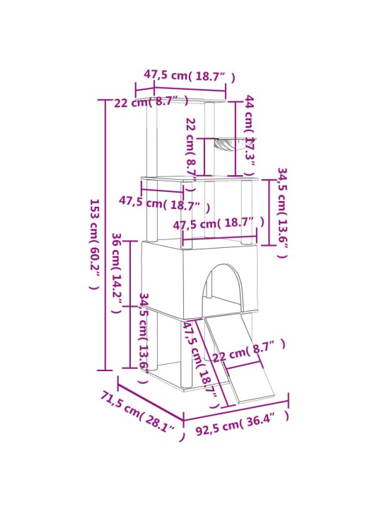 Škrabadlo pro kočky se sisalovými sloupky světle šedé 153 cm