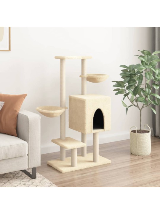 Škrabadlo pro kočky se sisalovými sloupky krémové 117 cm