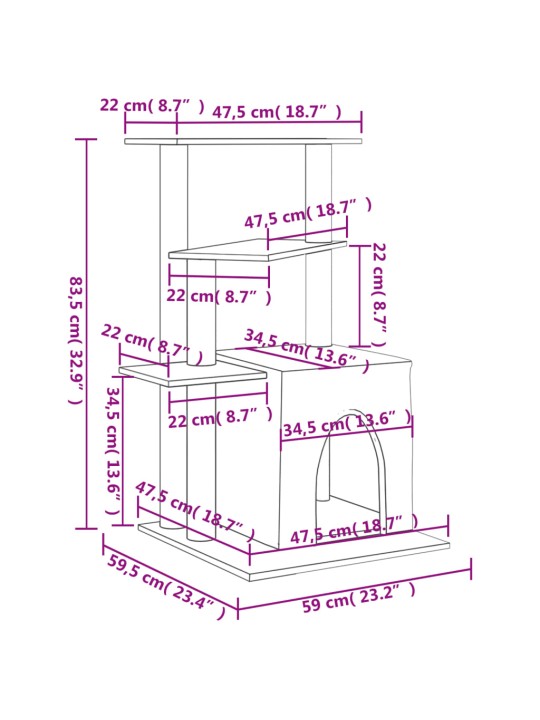 Škrabadlo pro kočky se sisalovými sloupky krémové 83,5 cm