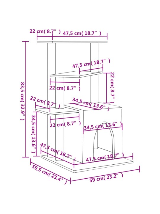 Škrabadlo pro kočky se sisalovými sloupky tmavě šedé 83,5 cm