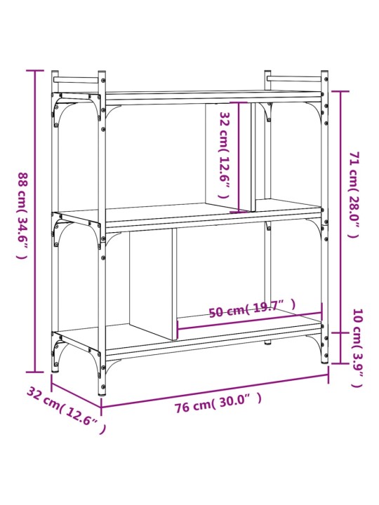 Knihovna se 3 policemi kouřový dub 76x32x88 cm kompozitní dřevo