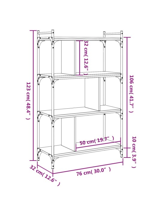 Knihovna se 4 policemi dub sonoma 76x32x123 cm kompozitní dřevo