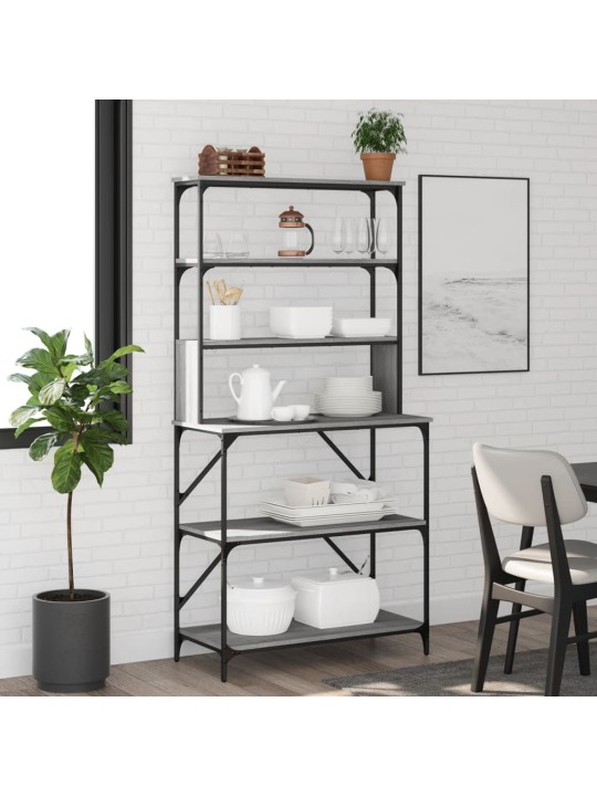 Kuchyňský regál 6patrový šedý sonoma 90 x 40 x 180 cm kompozit