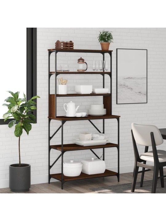Kuchyňský regál 6patrový hnědý dub 90 x 40 x 180 cm kompozit
