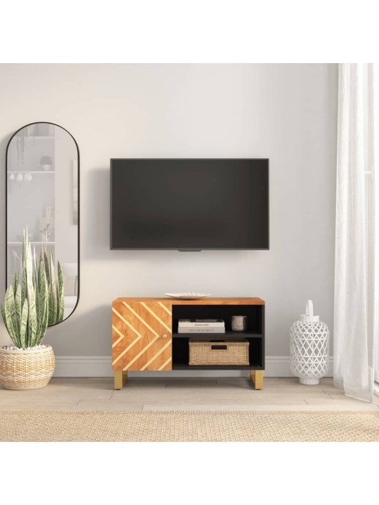 TV skříňka hnědá a černá 80 x 31,5 x 46 cm masivní mangovník