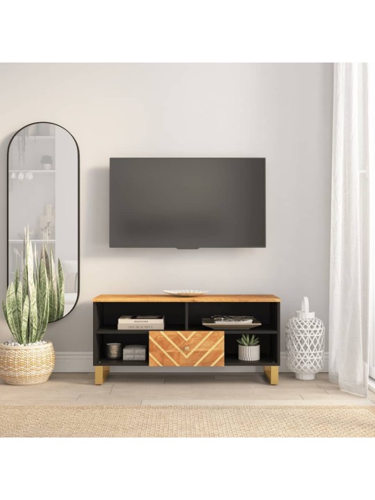 TV skříňka hnědá a černá 100 x 33,5 x 46 cm masivní mangovník