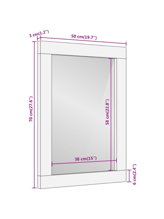 Koupelnové zrcadlo hnědé 50x70x3 cm masivní mangovník a sklo