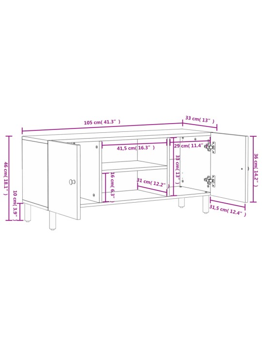 TV skříňka černá 105x33x46 cm masivní mangovníkové dřevo