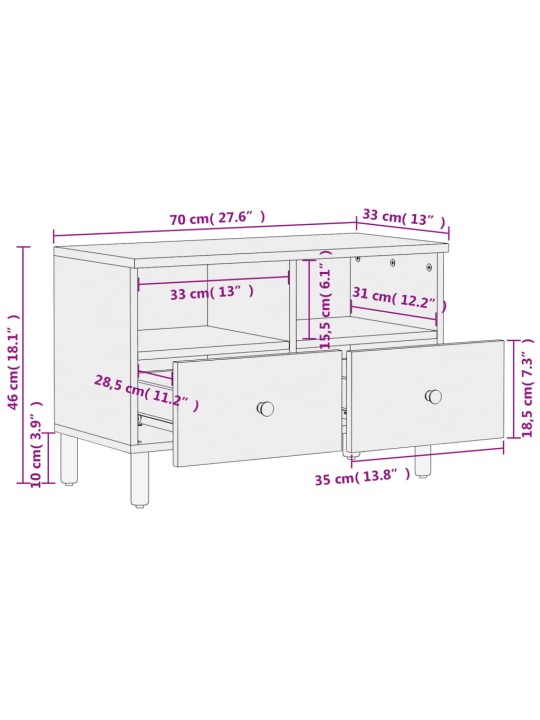 TV skříňka černá 70 x 33 x 46 cm masivní mangovníkové dřevo