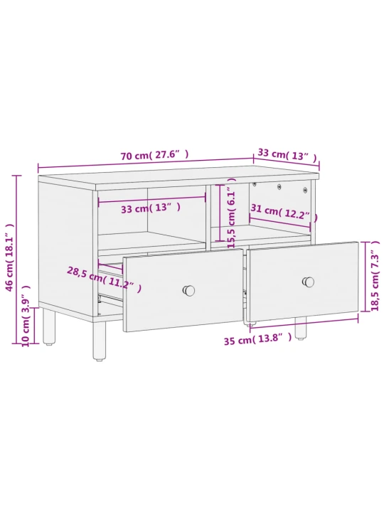 TV skříňka černá 70 x 33 x 46 cm masivní mangovníkové dřevo